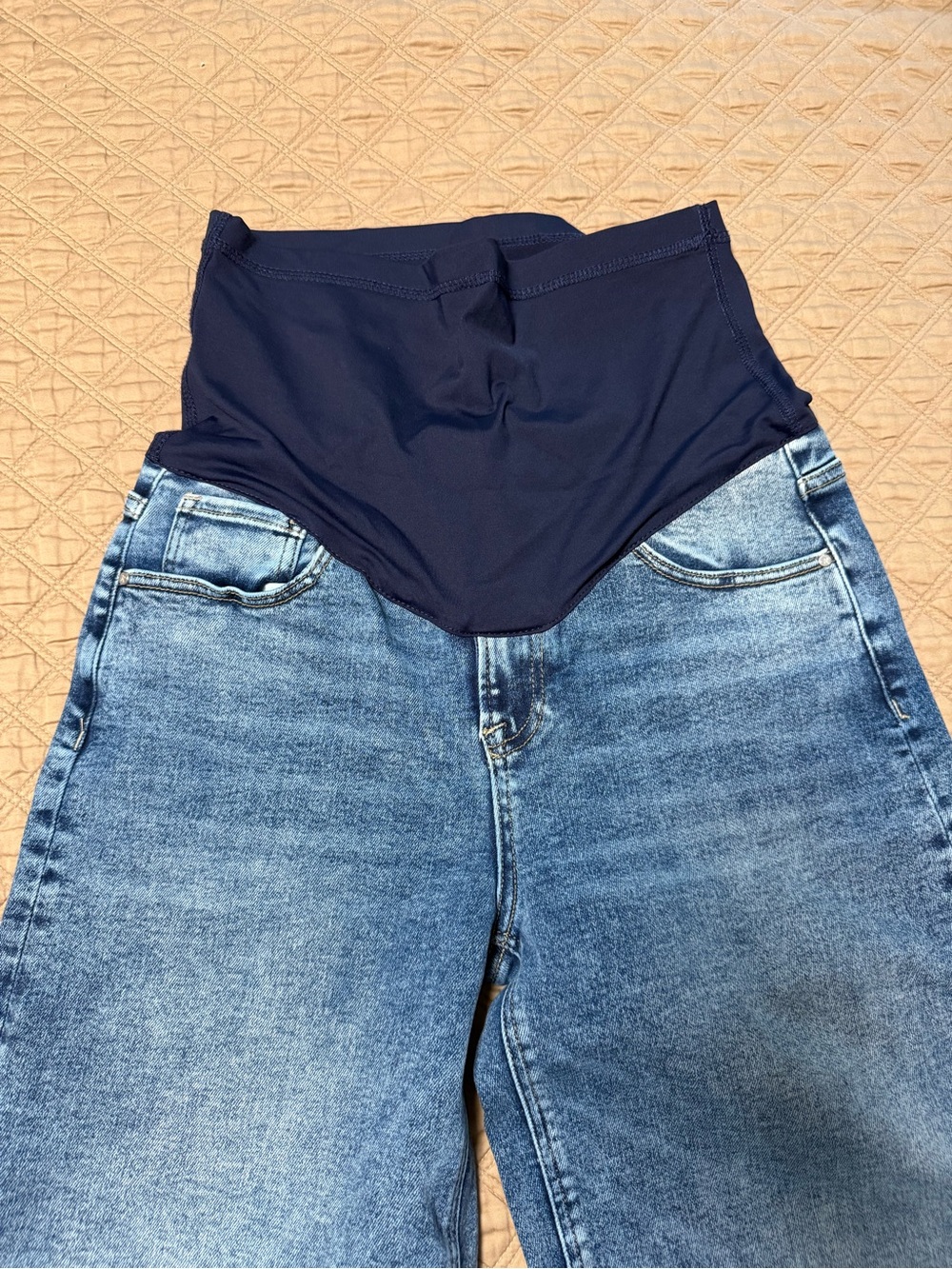 Pinkblush Dark Blue Maternity Ankle Jeans with Black Waist Panel - Picture 2 of 3